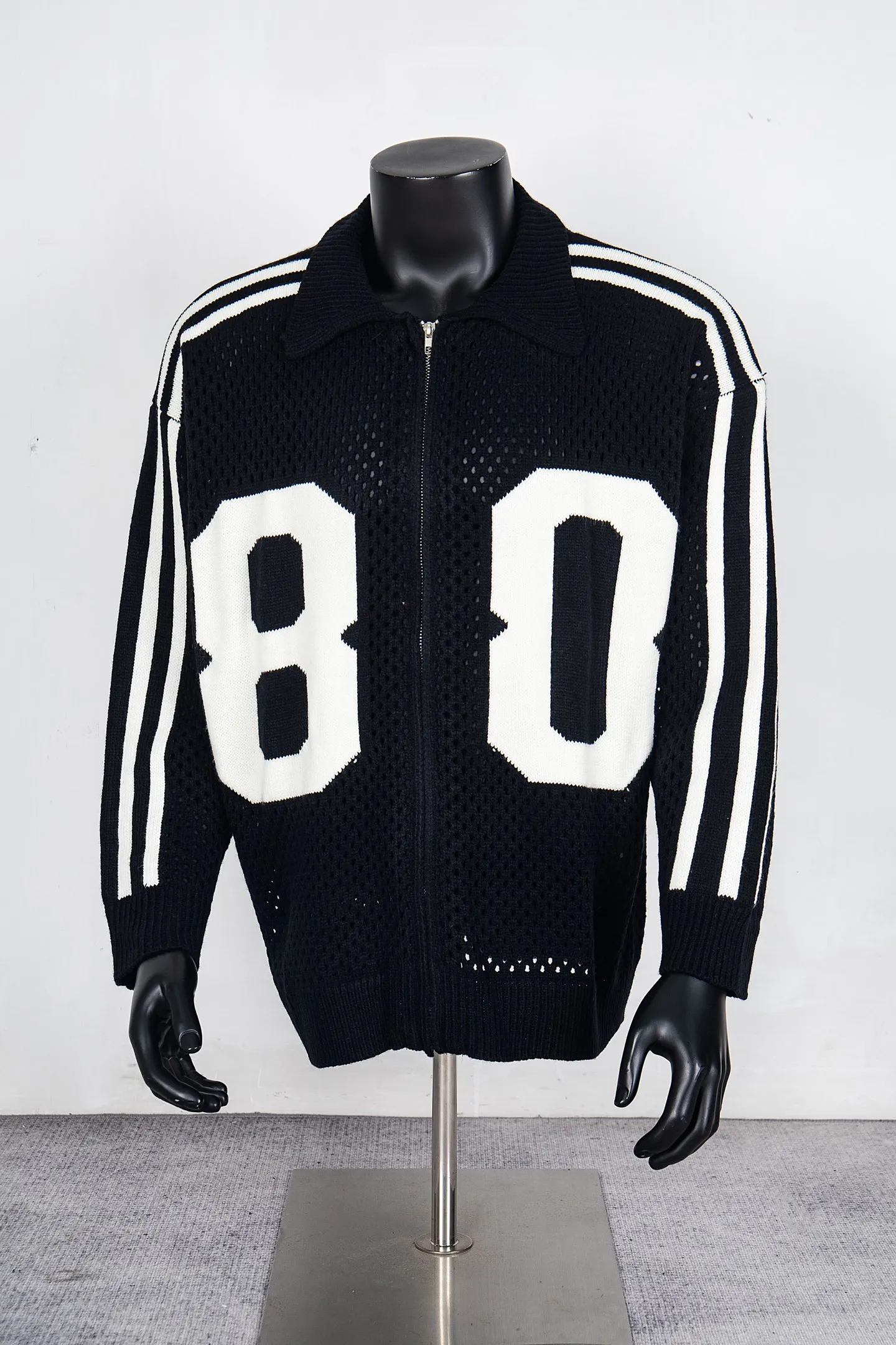 Model No. S02# saint knitted sweater hollow letter printed zipper jacket Color: black apricot Size: SMLXL P210